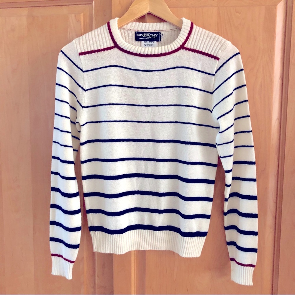Givenchy White and Navy Striped Crew Neck Sweater